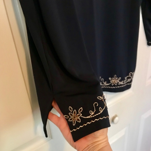 Alfred Dunner Navy Blue Tunic w/Beading Trim Sz L - Picture 4 of 8